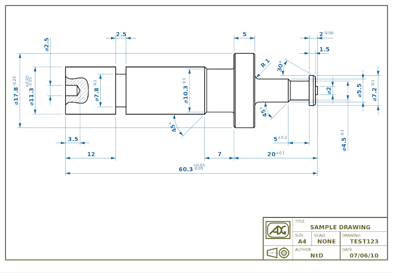 Typical example: lathe drawing of an element piston